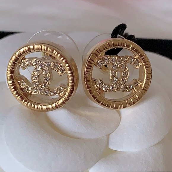 Chanel CC Stud Crystal Earrings - Picture 1 of 10